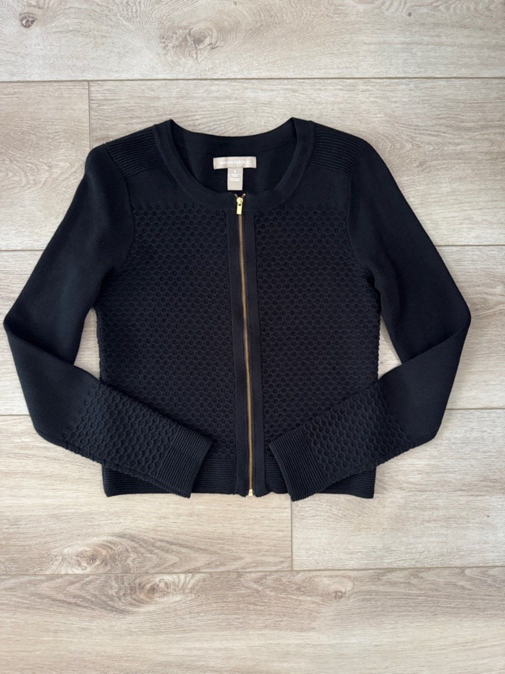 Banana Republic Black Knit Zip Cardigan with Gold Hardware